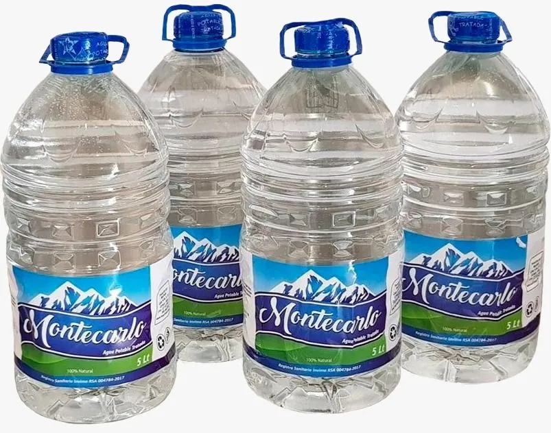 Presentación de agua purificada Montecarlo de 5 litros. Imagen provisional.